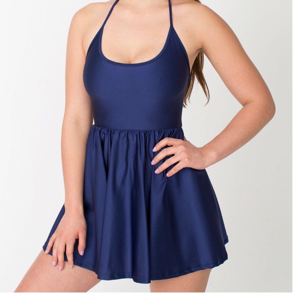American Apparel Navy Nylon Tricot Skater Dress